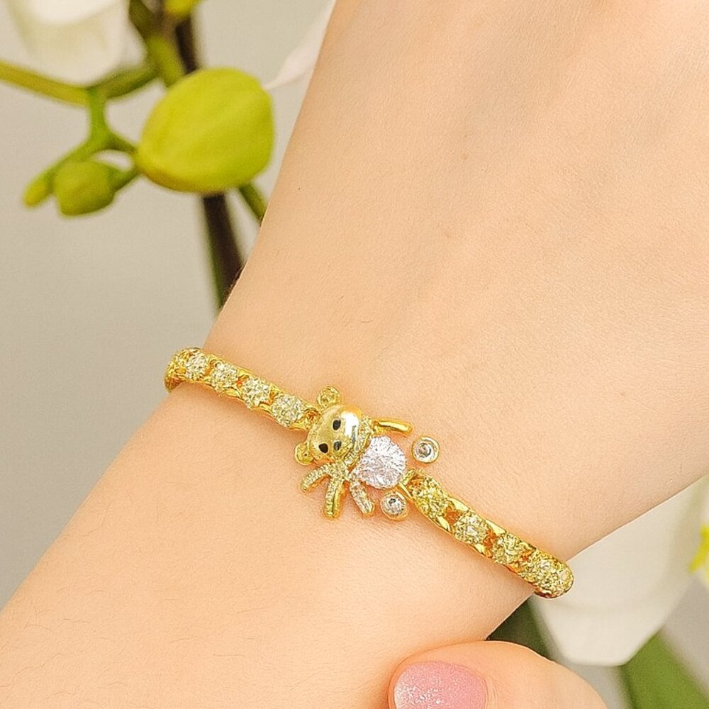 14K Gold Plated & Cubic Zirconia Bear Bracelet